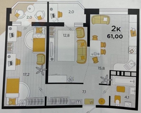 
   Продам 2-комнатную, 61 м², Мачуги В.Н. ул, 166А к1

. Фото 9.