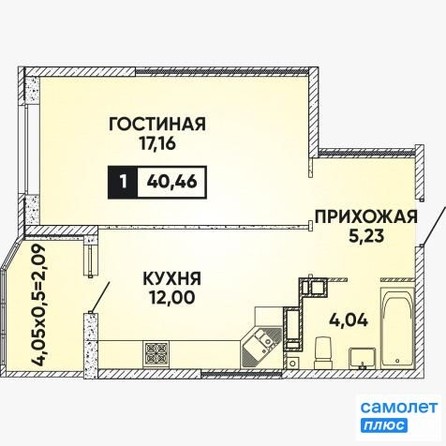 
   Продам 1-комнатную, 38.1 м², Григория Булгакова ул, 8/1

. Фото 2.
