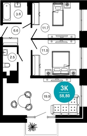 
   Продам 3-комнатную, 58.8 м², Ленина ул, 280А

. Фото 2.