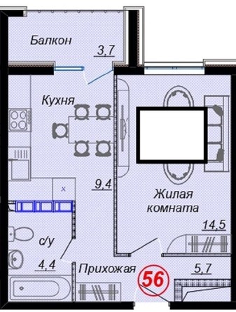 
   Продам 2-комнатную, 37.7 м², Российская ул, уч12

. Фото 3.