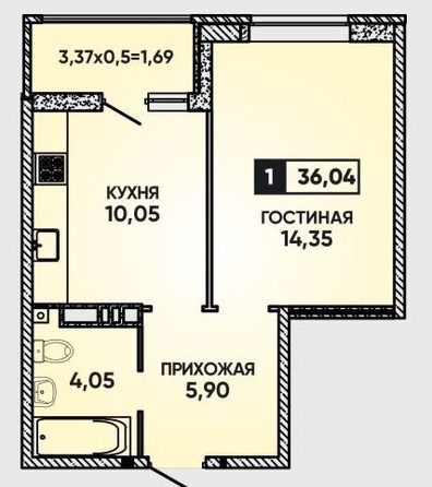 
   Продам 1-комнатную, 36.04 м², Героя Георгия Бочарникова ул, 14

. Фото 7.