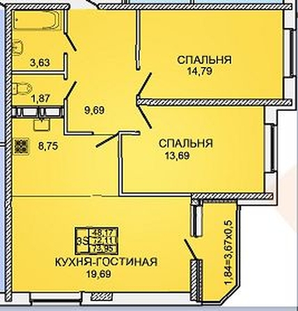 
   Продам 3-комнатную, 73 м², Героя Яцкова И.В. ул, 9к3

. Фото 24.