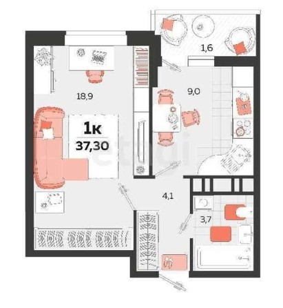 
   Продам 1-комнатную, 37.3 м², Героя Георгия Бочарникова ул, 4 к2

. Фото 16.