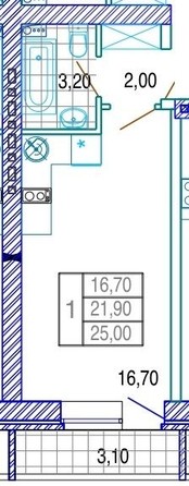 
   Продам 1-комнатную, 25 м², Измаильская ул, 84к1

. Фото 6.