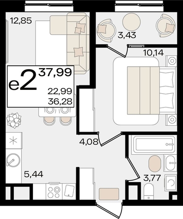 
   Продам 2-комнатную, 37.99 м², Патрики, литер 1.1

. Фото 2.