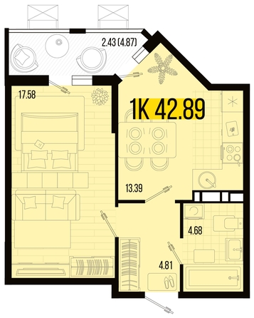 
   Продам 1-комнатную, 42.89 м², Цветной бульвар, литер 2

. Фото 8.