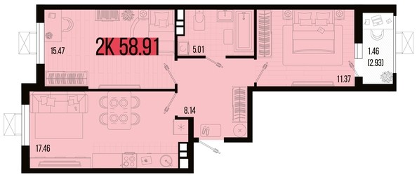 
   Продам 2-комнатную, 58.91 м², Цветной бульвар, литер 2

. Фото 4.