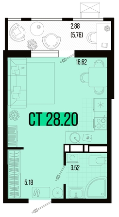 
   Продам 1-комнатную, 28.2 м², Цветной бульвар, литер 3

. Фото 11.