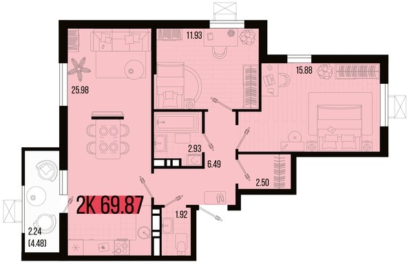 
   Продам 2-комнатную, 69.87 м², Цветной бульвар, литер 3

. Фото 7.
