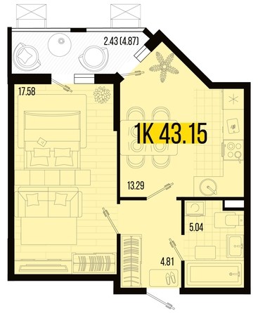 
   Продам 1-комнатную, 43.15 м², Цветной бульвар, литер 1

. Фото 4.