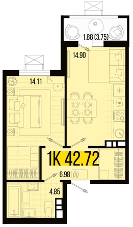 
   Продам 1-комнатную, 42.72 м², Цветной бульвар, литер 1

. Фото 11.