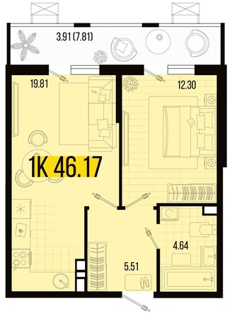 
   Продам 1-комнатную, 46.17 м², Цветной бульвар, литер 1

. Фото 4.