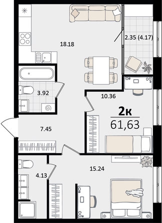 
   Продам 2-комнатную, 61.63 м², Патрики, литер 4.1

. Фото 4.