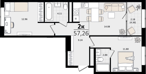 
   Продам 2-комнатную, 57.26 м², Патрики, литер 5.1

. Фото 4.