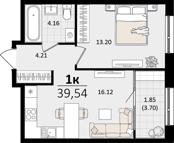 
   Продам 1-комнатную, 39.54 м², Патрики, литер 2

. Фото 7.