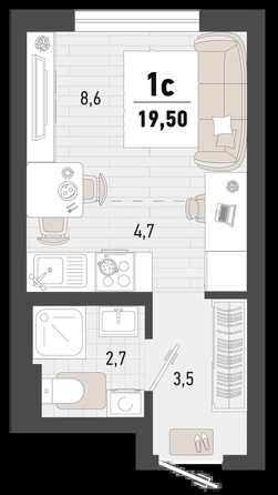 
   Продам 1-комнатную, 19.5 м², Барса, 3В литер

. Фото 1.