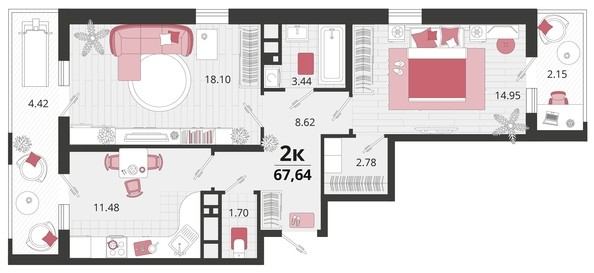 
   Продам 2-комнатную, 67.64 м², Родные просторы, литера 22

. Фото 4.