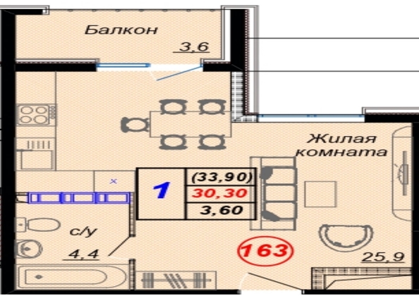 
   Продам 1-комнатную, 33.9 м², Российская ул, уч12

. Фото 12.