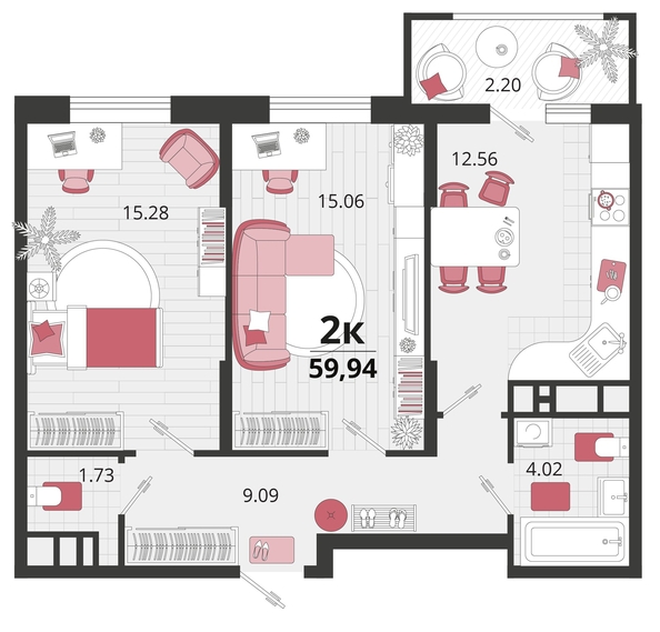 
   Продам 2-комнатную, 59.94 м², Родные просторы, литера 21

. Фото 7.