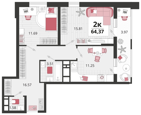 
   Продам 2-комнатную, 64.37 м², Родные просторы, литера 23

. Фото 8.