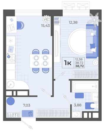 
   Продам 1-комнатную, 38.72 м², Высочество, литера 2

. Фото 7.