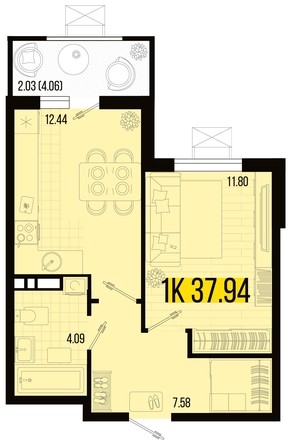 
   Продам 1-комнатную, 37.94 м², Цветной бульвар, литер 3

. Фото 4.