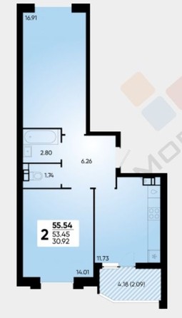 
   Продам 2-комнатную, 55.4 м², Достояние, литера 20

. Фото 7.