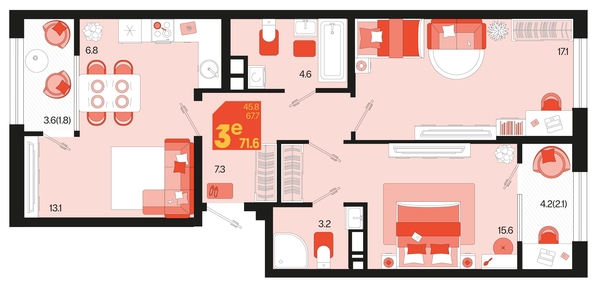 
   Продам 3-комнатную, 71.6 м², Первое место, квартал 1.1, литер 2

. Фото 1.