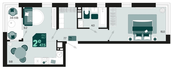 
   Продам 2-комнатную, 47.5 м², Первое место, квартал 1.1, литер 2

. Фото 1.