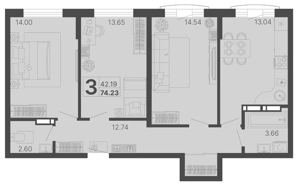 
   Продам 3-комнатную, 74.23 м², Краснодонская ул, 46

. Фото 1.