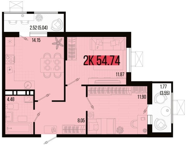 
   Продам 2-комнатную, 54.74 м², Цветной бульвар, литер 2

. Фото 4.