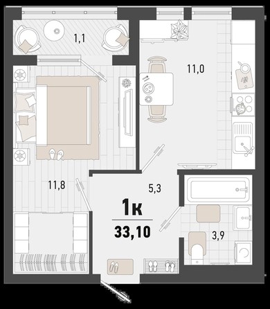 
   Продам 1-комнатную, 33.1 м², Барса, 2В литер

. Фото 1.