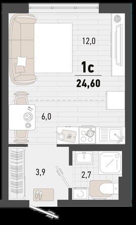 
   Продам 1-комнатную, 24.6 м², Барса, 2В литер

. Фото 2.