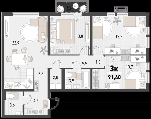 
   Продам 3-комнатную, 91.4 м², Барса, 4Б литер

. Фото 2.