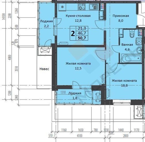 
   Продам 2-комнатную, 50.7 м², Автолюбителей ул, 1/Г  к2

. Фото 16.