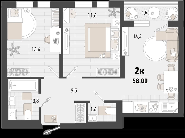 
   Продам 2-комнатную, 58 м², Барса, 4В литер

. Фото 1.