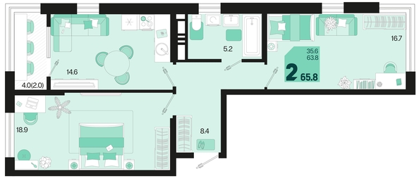 
   Продам 2-комнатную, 65.8 м², Первое место, квартал 1.10 литер 1

. Фото 1.