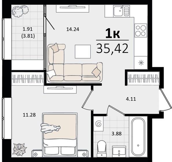 
   Продам 1-комнатную, 35.42 м², Патрики, литер 2

. Фото 7.