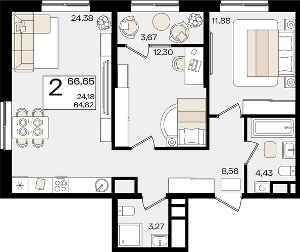 
   Продам 2-комнатную, 66.65 м², Патрики, литер 1.5

. Фото 7.