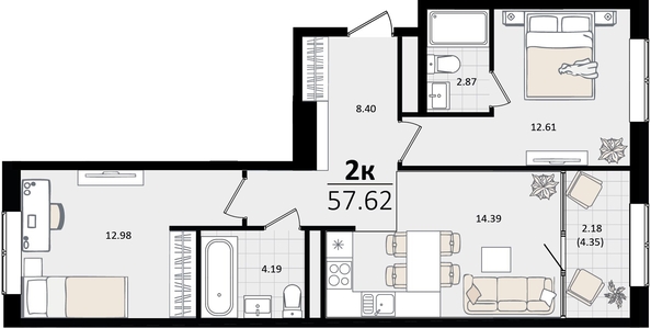 
   Продам 2-комнатную, 57.62 м², Патрики, литер 2

. Фото 8.