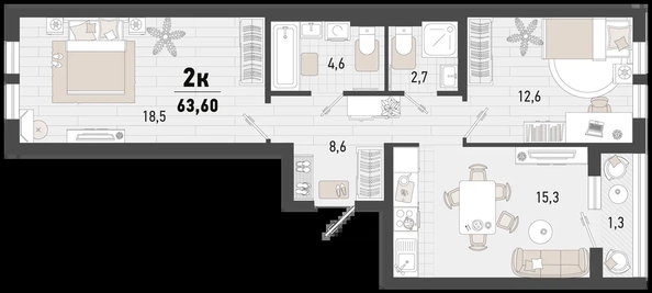 
   Продам 2-комнатную, 63.6 м², Барса, 4В литер

. Фото 2.