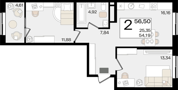 
   Продам 2-комнатную, 56.5 м², Патрики, литер 1.3

. Фото 7.