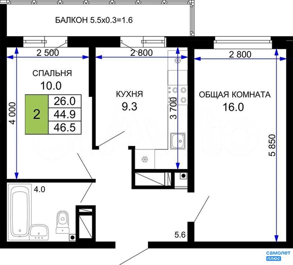 
   Продам 2-комнатную, 46.5 м², Свобода , литер 9

. Фото 1.