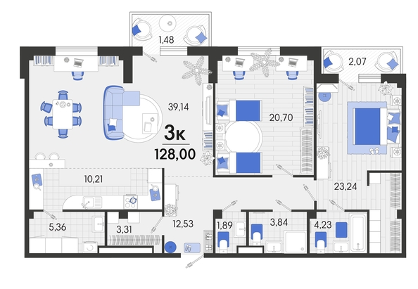 
   Продам 3-комнатную, 125.44 м², Белые росы, литера 7

. Фото 8.