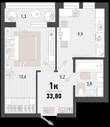 
   Продам 1-комнатную, 33.8 м², Барса, 4В литер

. Фото 1.