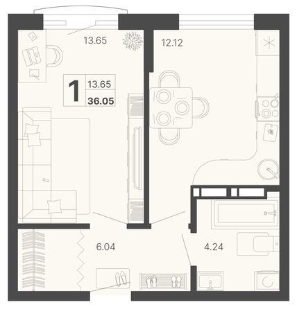 
   Продам 1-комнатную, 36.05 м², Светский лес, литер 4

. Фото 1.