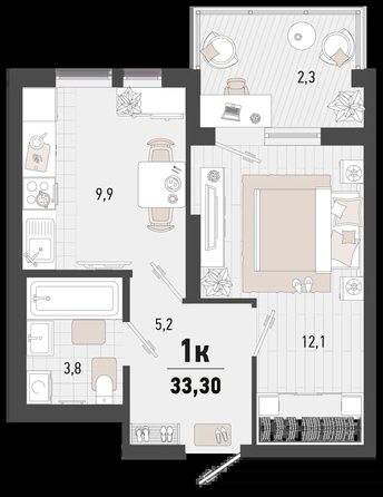 
   Продам 1-комнатную, 33.3 м², Барса, 3В литер

. Фото 1.