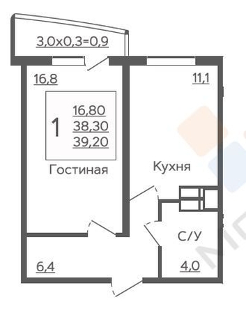 
   Продам 1-комнатную, 38 м², Садовое кольцо ул, 3

. Фото 4.