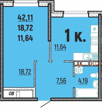 
   Продам 1-комнатную, 42.11 м², Клубный дом Агой

. Фото 1.