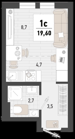 
   Продам 1-комнатную, 19.6 м², Барса, 3В литер

. Фото 1.